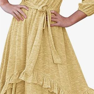 MITILLY Girls Loose Plain 3/4 Sleeve Casual Swing Long Maxi Dress with Belt